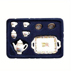 8pcs Doll House Pink Flower Porcelain Tea Cups Kitchen Accessories