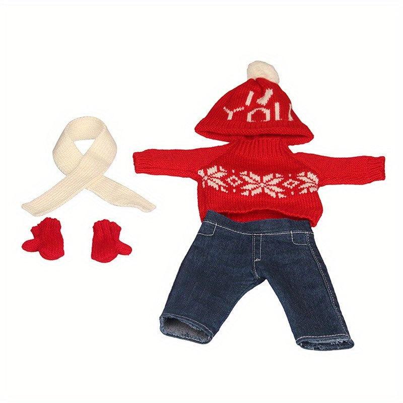 18-inch Christmas Winter Doll Outfit Set - Sweater, Pants, Scarf, Hat, Gloves