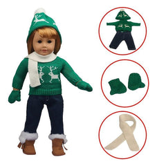 18-inch Christmas Winter Doll Outfit Set - Sweater, Pants, Scarf, Hat, Gloves