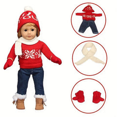 18-inch Christmas Winter Doll Outfit Set - Sweater, Pants, Scarf, Hat, Gloves