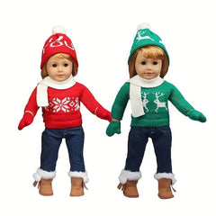 18-inch Christmas Winter Doll Outfit Set - Sweater, Pants, Scarf, Hat, Gloves