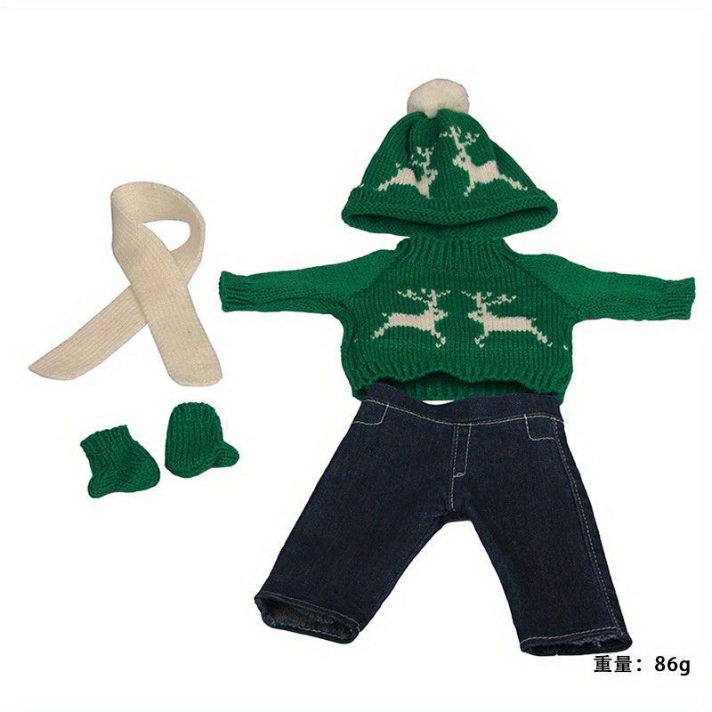18-inch Christmas Winter Doll Outfit Set - Sweater, Pants, Scarf, Hat, Gloves