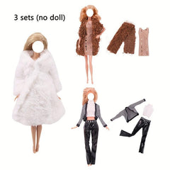 3 Sets Fur Vest Coat Dress Outfit For 1/6 BJD Dolls