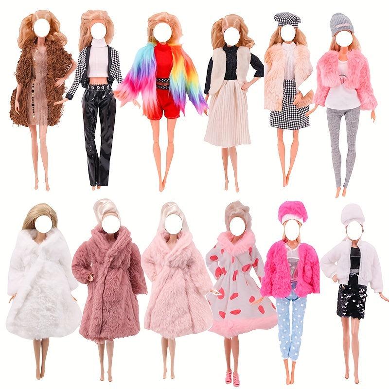 3 Sets Fur Vest Coat Dress Outfit For 1/6 BJD Dolls