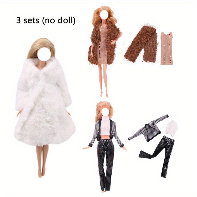 3 Sets Fur Vest Coat Dress Outfit For 1/6 BJD Dolls