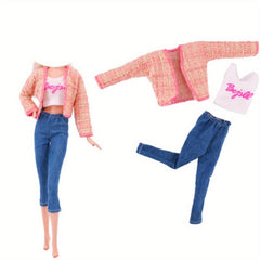 4pcs Plush Fur Vest Jacket Dress Casual Set for 11 8 Inch Dolls