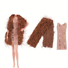 4pcs Plush Fur Vest Jacket Dress Casual Set for 11 8 Inch Dolls