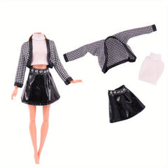 4pcs Plush Fur Vest Jacket Dress Casual Set for 11 8 Inch Dolls