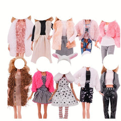 4pcs Plush Fur Vest Jacket Dress Casual Set for 11 8 Inch Dolls