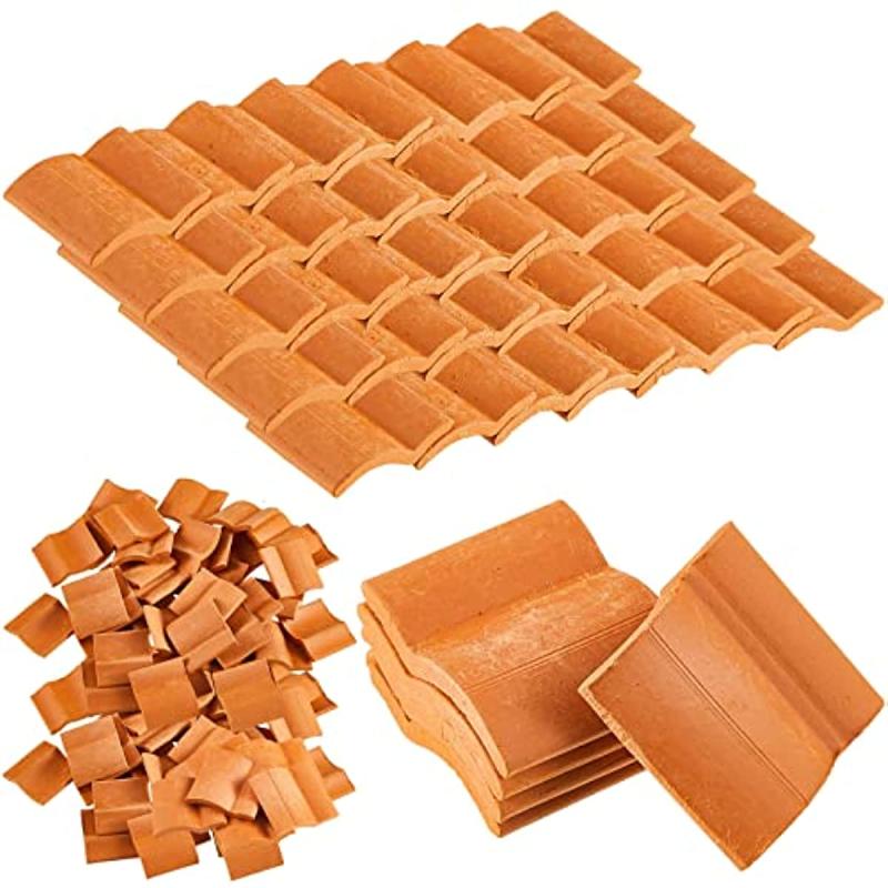 60 Pcs Mini Red Roof Tiles for Fairy Garden DIY Projects