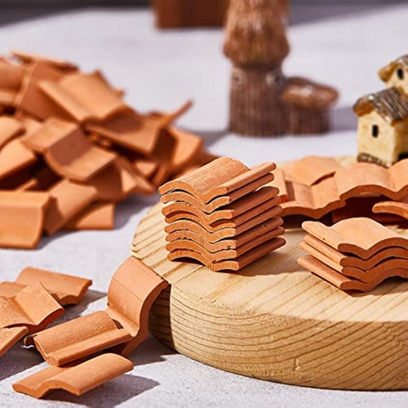 60 Pcs Mini Red Roof Tiles for Fairy Garden DIY Projects