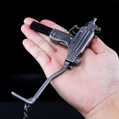Mini Metal Submachine Gun Model High Pistol Gun Keychain Craft Pendant