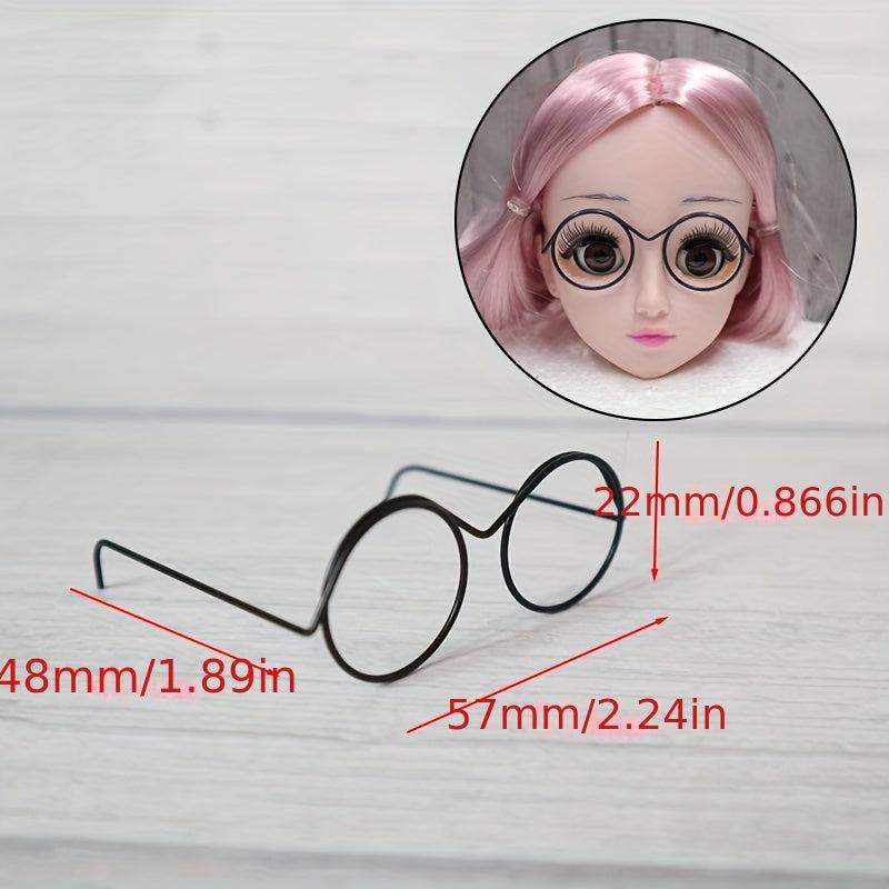 2pcs Round Frame Lensless Retro Doll Glasses For 1 6 BJD Doll