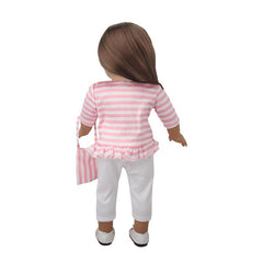 18'' 45 Doll Pink Striped Jacket Bag Pants 3pc Set (No Doll)