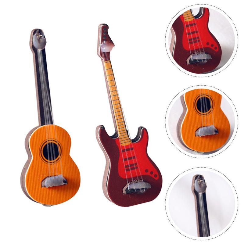 2Pcs Mini House Guitar Decoration Model Photo Props Furniture