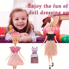 16pcs Doll Clothes & Accessories Set: 4 Dresses, 12 Accessories, Crown, Necklace