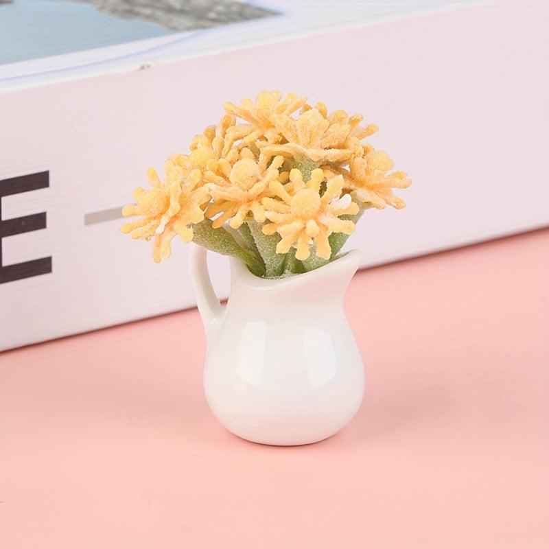 Mini Milk Bottle Flower Arrangement Plant Potted Dollhouse Accessory