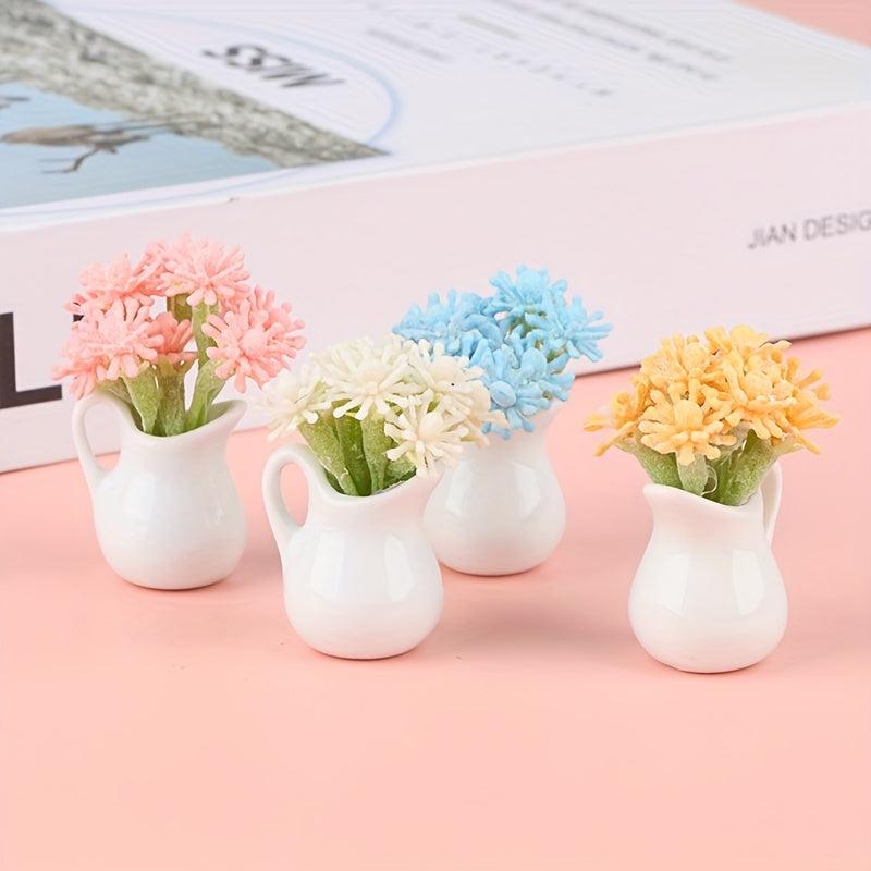 Mini Milk Bottle Flower Arrangement Plant Potted Dollhouse Accessory