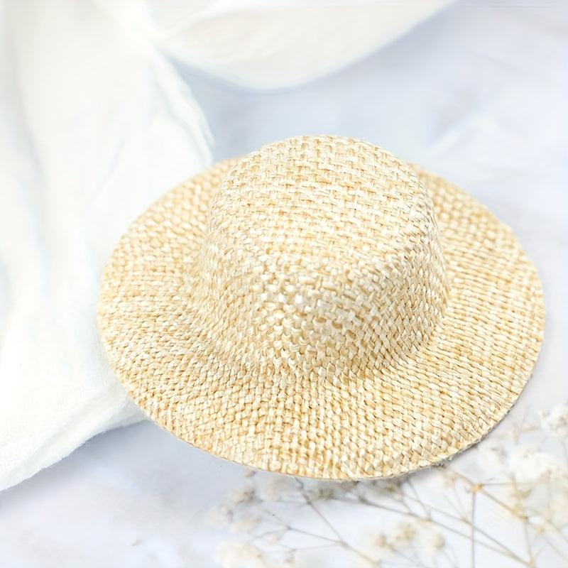 2pcs Dollhouse Straw Hat Mini Doll Hat Doll House Ornament Hand Weaved