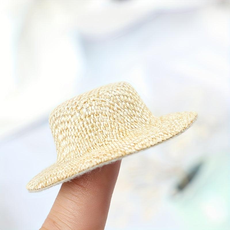 2pcs Dollhouse Straw Hat Mini Doll Hat Doll House Ornament Hand Weaved