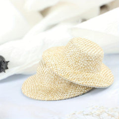 2pcs Dollhouse Straw Hat Mini Doll Hat Doll House Ornament Hand Weaved