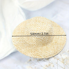 2pcs Dollhouse Straw Hat Mini Doll Hat Doll House Ornament Hand Weaved
