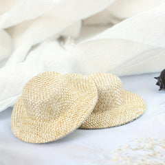 2pcs Dollhouse Straw Hat Mini Doll Hat Doll House Ornament Hand Weaved