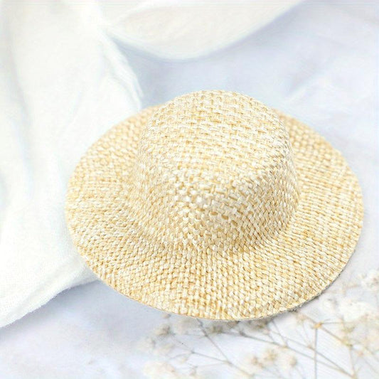 2pcs Dollhouse Straw Hat Mini Doll Hat Doll House Ornament Hand Weaved