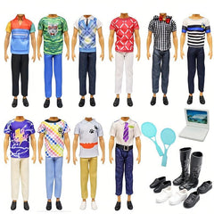 11pc Clothes & Accessories for 12' Boy Doll: 5 Outfits, Rackets, Shoes, Laptop