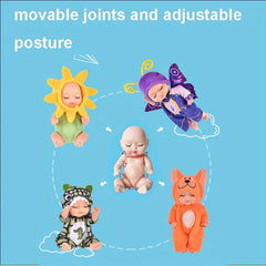 Mini Reborn Baby Dolls Set Washable Lifelike Babies with Animal Clothes