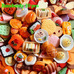 10 Pcs Dollhouse Food Snacks Cake Wine Drinks Kids Holiday Toy