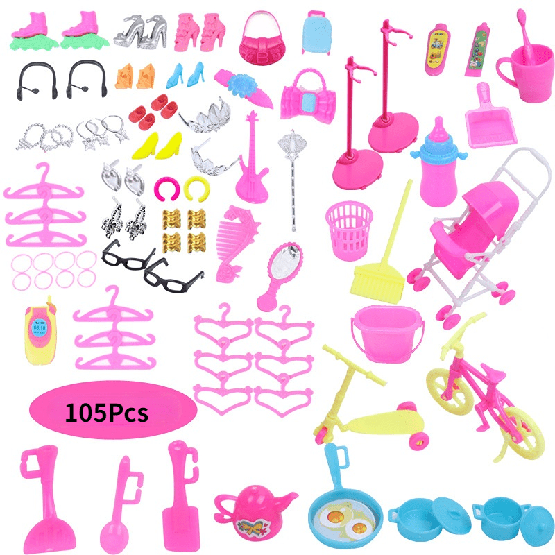 105pc Girls Pretend Play House Doll Set Mixed Accessories Toys