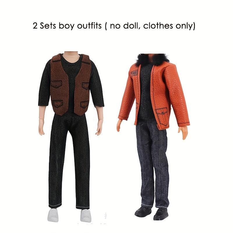 2 Sets Casual Boy Doll Winter Outfits & Accessories for 11.8in Dolls