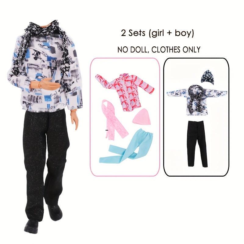 2 Sets Casual Boy Doll Winter Outfits & Accessories for 11.8in Dolls
