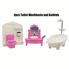 3-Piece Dollhouse Furniture Set: Bathtub, Washbasin, Toilet for 6-16in Dolls