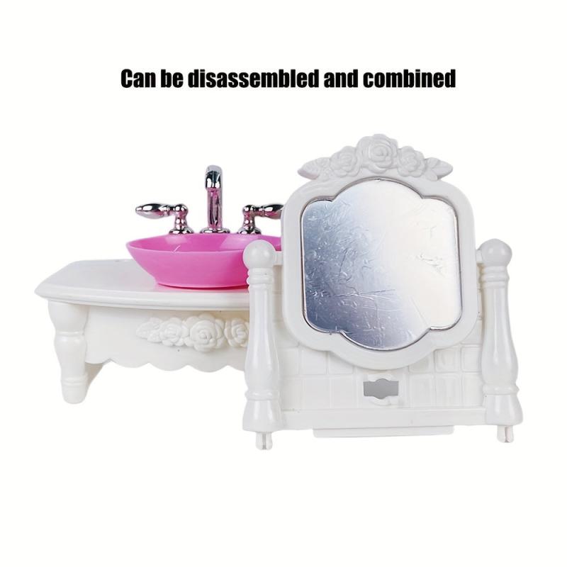3-Piece Dollhouse Furniture Set: Bathtub, Washbasin, Toilet for 6-16in Dolls