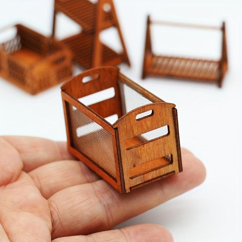 Mini Wooden Frame Iron Mesh Storage Frame Model Scene Decoration