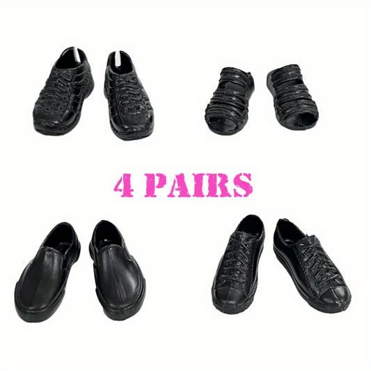 4 Pairs Business Shoes Slippers Doll Shoes Prince Boots Male Doll Casual Shoes