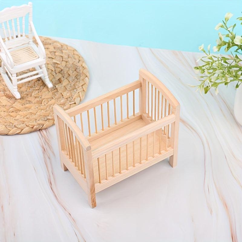 1/12 Dollhouse Miniatures Wooden Crib Model Furniture Decor DIY Accessory
