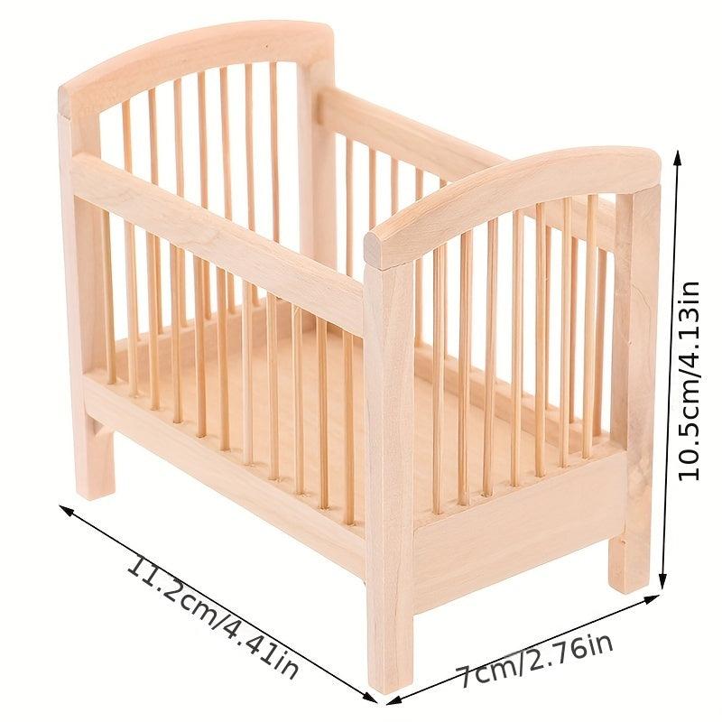 1/12 Dollhouse Miniatures Wooden Crib Model Furniture Decor DIY Accessory