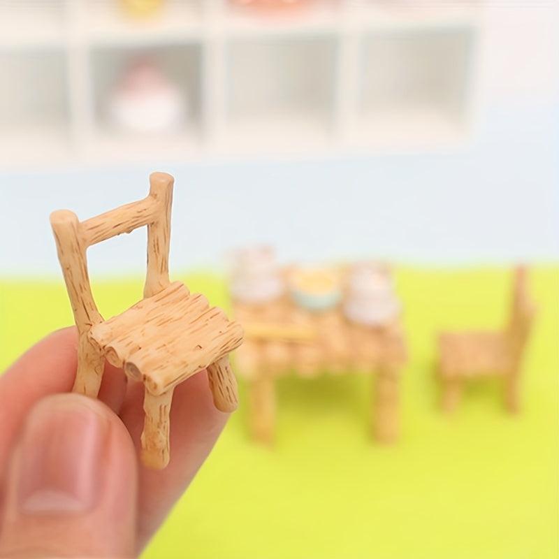 Mini Dollhouse Accessories Table Chair Set Pretend Play Toy