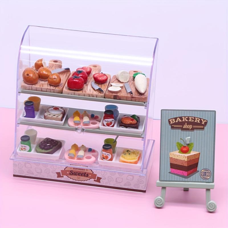 Mini Cake Cabinet Shelf Display Cabinet Dollhouse Food Play Model Accessories