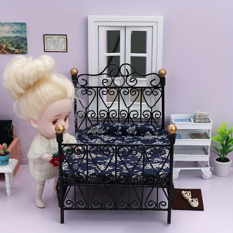 Mini Furniture Wrought Iron Double Bed for Doll House