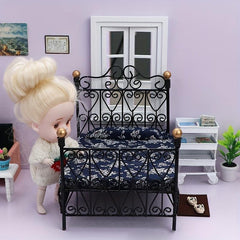 Mini Furniture Wrought Iron Double Bed for Doll House