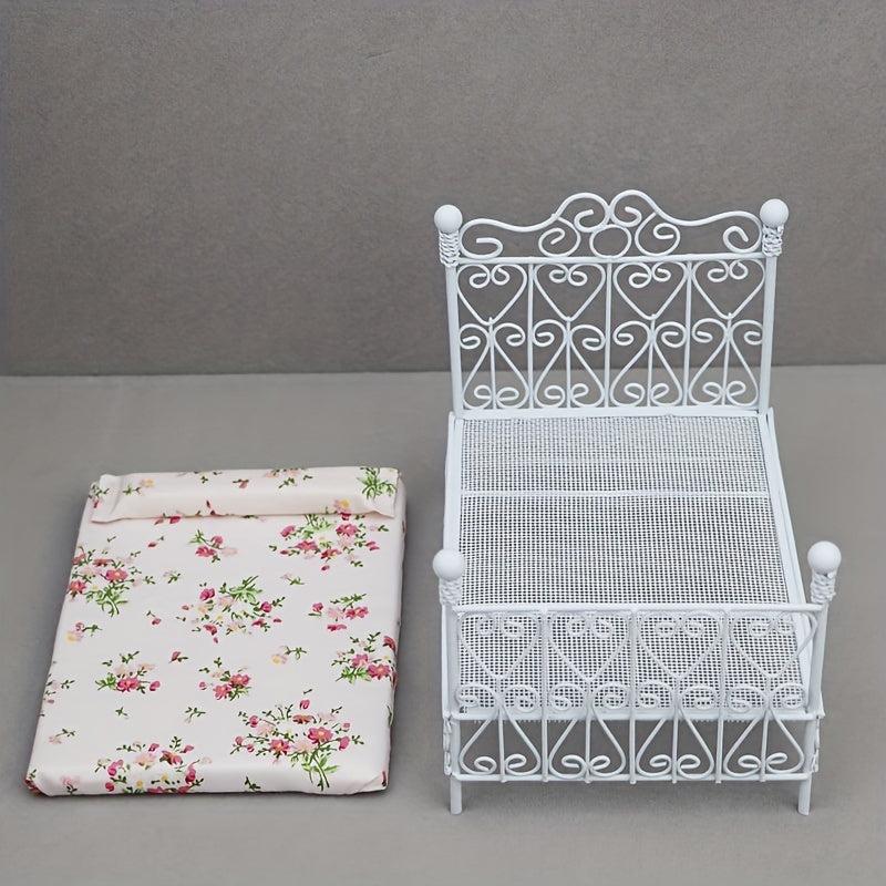 Mini Furniture Wrought Iron Double Bed for Doll House