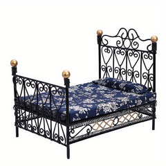 Mini Furniture Wrought Iron Double Bed for Doll House