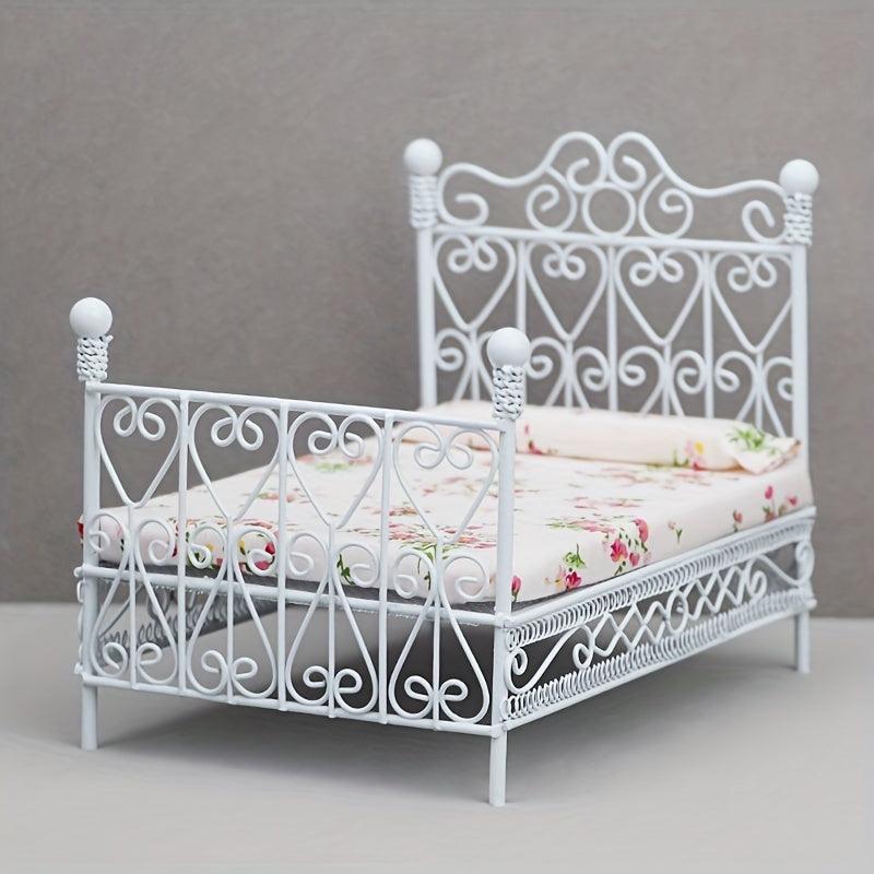 Mini Furniture Wrought Iron Double Bed for Doll House