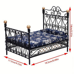 Mini Furniture Wrought Iron Double Bed for Doll House
