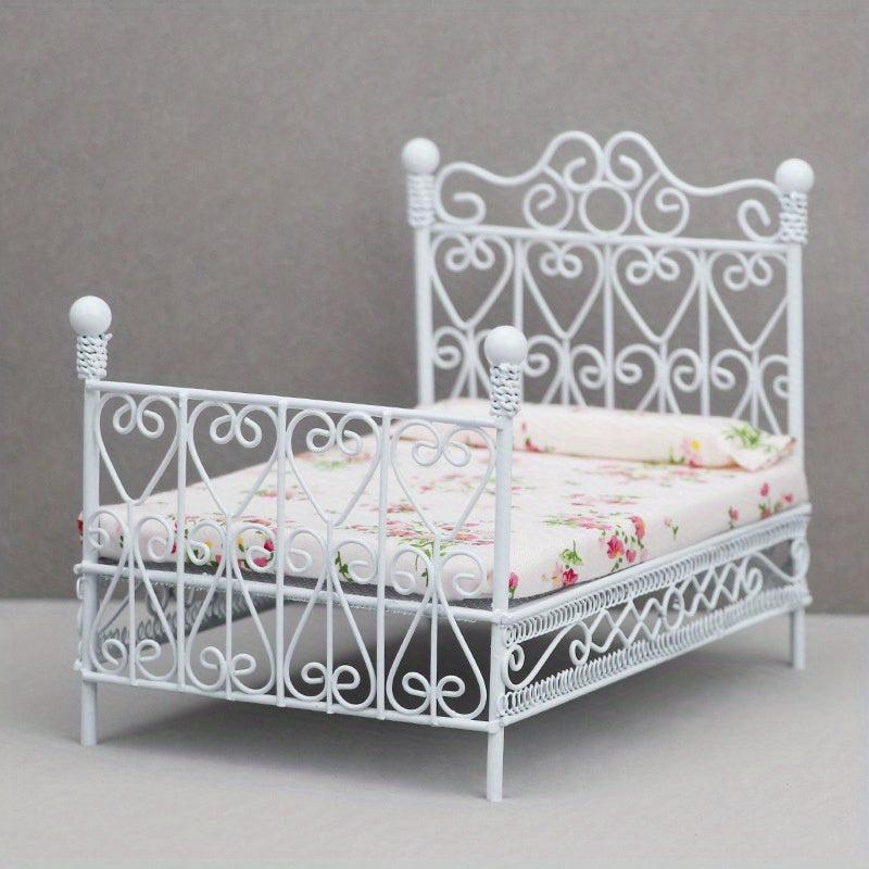 Mini Furniture Wrought Iron Double Bed for Doll House