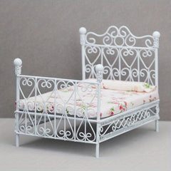 Mini Furniture Wrought Iron Double Bed for Doll House